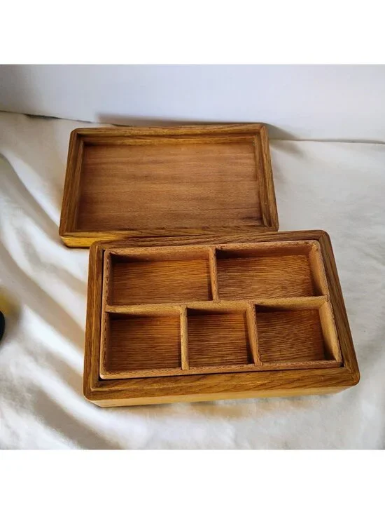 Small Handmade Wooden Dresser Storage Box w/Removable Inserts & Sectioned Trays - Picture 3 of 9